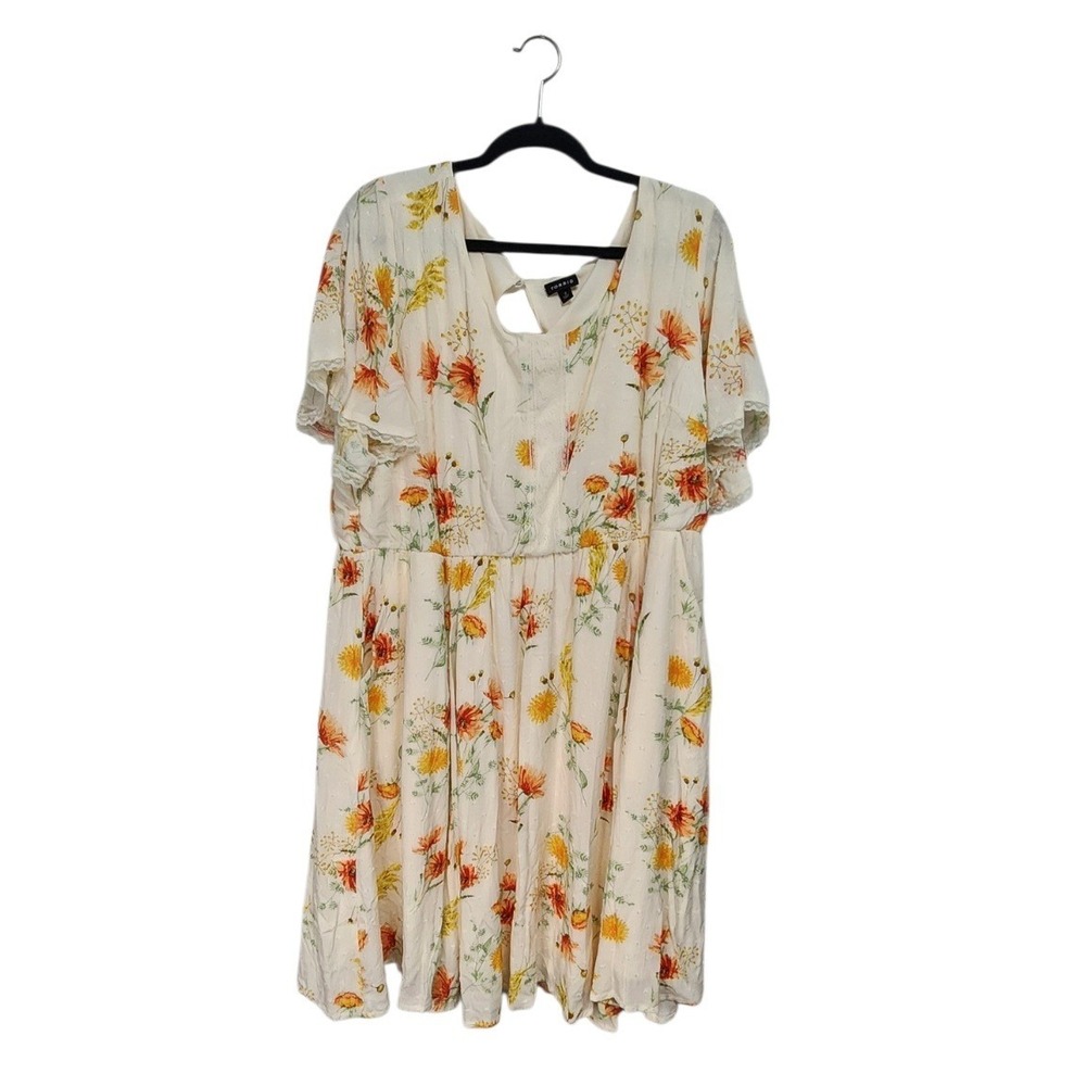 Torrid Floral Midi Dress Womens 3 Cream Orange Excellent